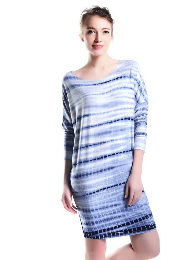 Knit&love® Women's Sexy Dolman Loose Off Shoulder Stripe Printed Tops Tee Dress