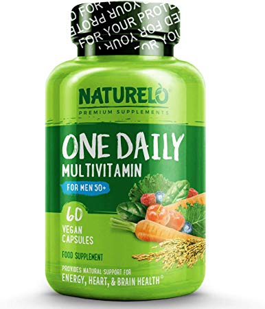 NATURELO One Daily Multivitamin for Men 50  with Natural Vitamins & Fruit Extracts - Best for Maintaining Essential Nutrient Levels for Men Over Fifty - 60 Vegan Capsules | 2 Month Supply