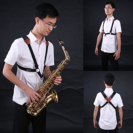 Jiuxun Saxophone Strap Adjustable Harness of Double Shoulder for Tenor Alto Saxophone With Snap Hook