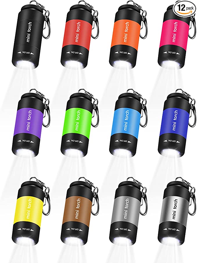 12 Pieces Mini Keychain Flashlight, USB Torch Rechargeable Colorful LED Flashlight High-Powered Keychain Lamp, Multicolor (White Light)