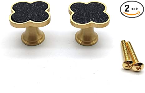 Cabinet Door Knobs,2-Pack,Susenya Brass Resin Knob Pulls Four Leaf Clover Shape Drawer Knobs 1.1" Width Starry Black