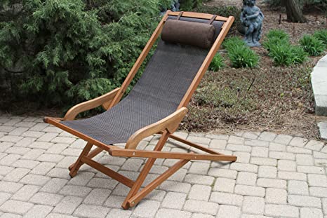 Outdoor Interiors Sling and Eucalyptus Lounger with Pillow