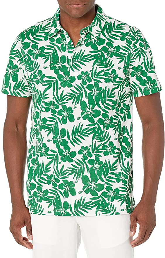 28 Palms Men's Relaxed-Fit Performance Cotton Tropical Print Pique Golf Polo Shirt