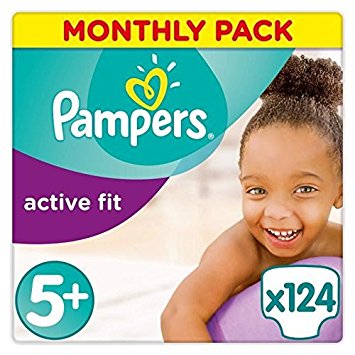 Pampers Active Fit 124 Nappies with Absorbing Channels, 13-25 kg, Size 5