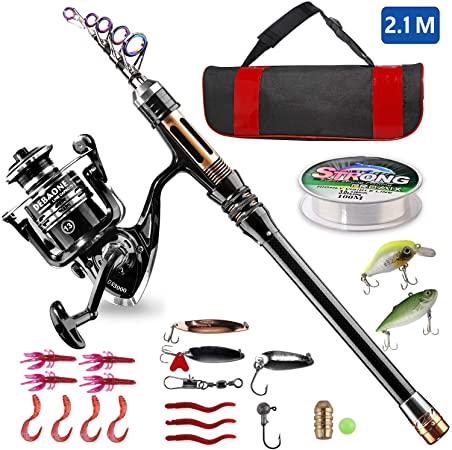 BlueFire Fishing Rod and Reel Combos Telescopic Fishing Pole kit with Spinning Fishing Reel, Fishing Line, Lure, Hooks and Carrier Bag, Fishing Gear Set for Beginner Adults Youths Travel Saltwater Freshwater Fishing
