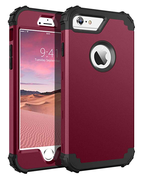 iPhone 6S Plus Case, iPhone 6 Plus Case, BENTOBEN Heavy Duty Shockproof 3 in 1 Slim Hybrid Hard PC Soft Silicone Bumper Protective Phone Case Cover for iPhone 6S Plus/iPhone 6 Plus (5.5 Inch) Wine Red