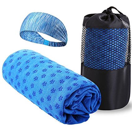 Zuozee Hot Yoga Towel Non Slip,Sport Towel Absorbent,Travel Towel Microfiber,Goyoga Yoga Mat Cover for Workout,Exercise,Fitness,Pilates,Picnic Leisure,Free Headband & Mesh Bag Included,(73" x 24.8")