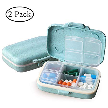 MOST ORIGINAL DESIGNM Small Pill Organizer 6 Day Portable Pill Case Cute for Purse BPA Free Food Grade Hard Plastic Material 6 Compartment Light Blue （Light Blue） (2)