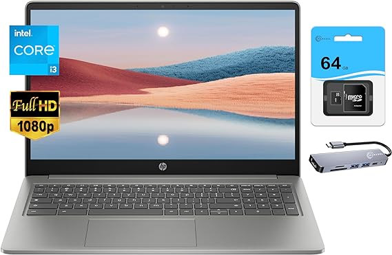 HP Chromebook Laptop 2023,15.6'' FHD Display, 8-Core Intel i3-N305 (Upto 3.80GHz), 8GB RAM, 192GB Storage (128GB UFS   64GB SD), UHD Graphics, Wi-Fi 6, Type-C, Fast Charge, Chrome OS MarxsolAccessory