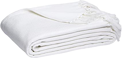 AmazonBasics Cotton Woven Blanket - White, 220 x 240 cm