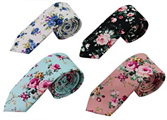 Mantieqingway Men's Cotton Printed Floral Neck Tie