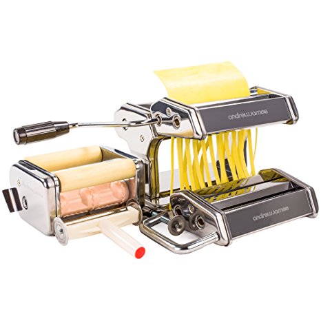 Andrew James Fresh Pasta Maker, Includes 2 x Double Cutter Attachments Which Produces Pasta In 4 Sizes (1mm, 1.5mm, 3 mm and 6.6mm)   Ravioli Attachment