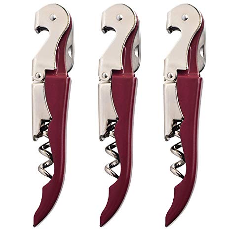 TWICHAN 3 Pack Waiter Corkscrew Upgraded Heavy Duty Wine Opener Set with Foil Cutter and Bottle Opener Wine Key for Restaurant Waiters, Sommelier, Bartenders and Wine Enthusiast Red