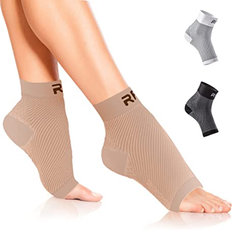 Plantar Fasciitis Foot Compression Sleeves for Injury Rehab & Joint Pain. Best Ankle Brace - Instant Relief & Support for Achilles Tendonitis, Fallen Arch, Heel Spurs, Swelling & Fatigue (Beige, Medium)