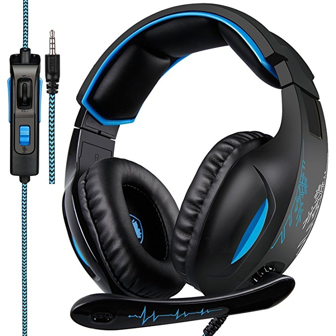 SADES SA816 Gaming Headset for PS4, Xbox One,PC, Controller, Over Ear Bass Surround Headphones with Noise Cancelling Mic, Soft Memory Earmuffs for PlayStation 4 Computer Mac Laptop Nintendo Switch Games