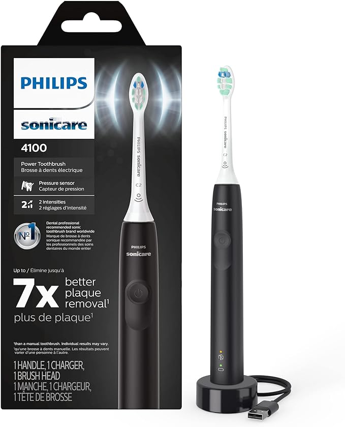 Philips Sonicare 4100 Power Toothbrush, Rechargeable Electric Toothbrush with Pressure Sensor, Black