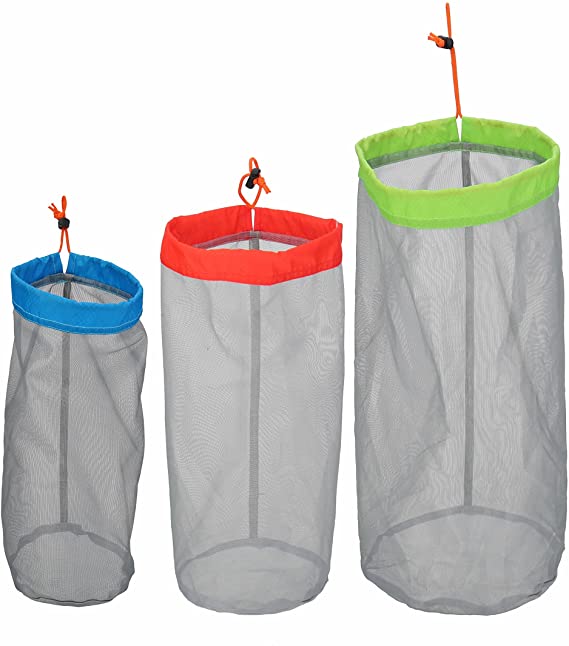 Stuff Sack Set of 3 Lightweight Nylon Mesh Drawstring Storage Bag for Travelling Hiking