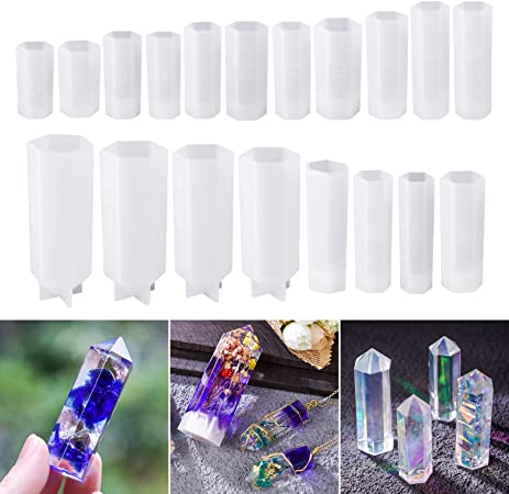 LET'S RESIN Crystal Molds for Resin,19Pcs Small Crystal Quartz Silicone Resin Molds for UV Resin,Epoxy Molds for Resin Jewelry, Crystal Point Pendant Necklace,Resin Art,Resin Decorations