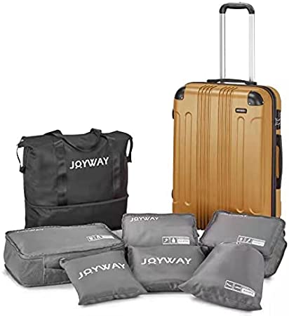 Joyway Large Suitcases 28 inch with Spinner Wheels TSA Lock Lightweight Hardside Luggage sets clearance for women,Travel,7 Piece with Packing Cubes (Bright Gold, 24 Inch)