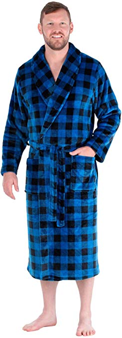 PajamaMania Men's Plush Long Sleeve Fleece Long Bathrobe