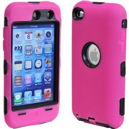 Deluxe Pink 3-part Hard/Skin Case Cover For iPod Touch 4 4G 4th Gen