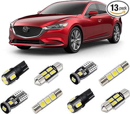 BRISHINE White Interior LED Lights Kit for Mazda 6 2014 2015 2016 2017 2018 2019 Super Bright 6000K LED Interior Light Bulbs Package   License Plate Lights and Install Tool