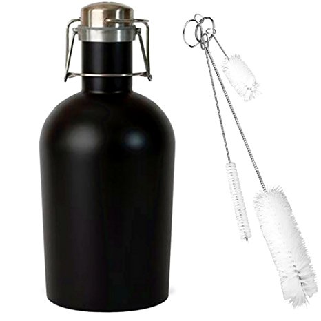 Growler - Stainless Steel Single with Secure Swing Top Lid - 64-Ounce - Keep Beverages Cold (L.G.) Black