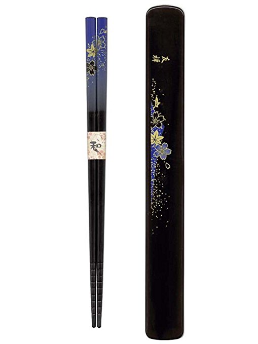 Happy Sales HSKS8/B Blue Floral Chopsticks in Case