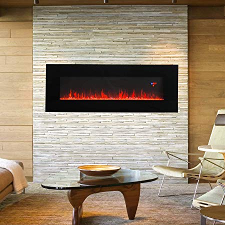 KUPPET 50" Electric Fireplace Wall Mounted, 1500W Fireplace Heater Linear Fireplace Timer/Multicolor Flames/Remote Control (Black)