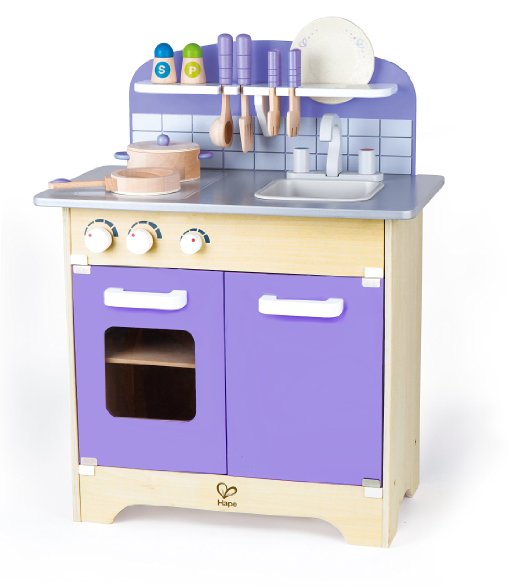 Hape Kitchen Play Set – Wooden Play Kitchen for Boys and Girls – Purple Playfully Delicious Gourmet Playset with 13 Deluxe Accessories - Great Gift for Toddlers and Kids Ages 3