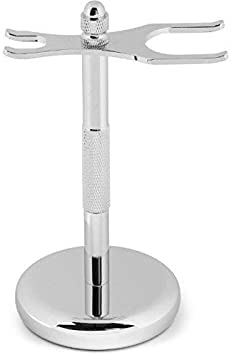 GBS Classic 6" Tall Deluxe Stainless Brush and Razor Stand - Proper Storage for Any Brush and Razor Will Prolong The Life of Your Wet Shaving Tools Compatible with Merkur DE Razors & Manual Razor