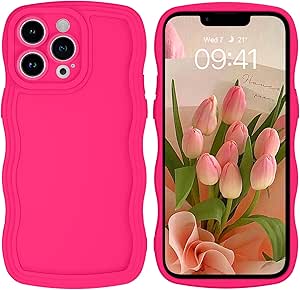 BENTOBEN for iPhone 13 Pro Max Case with Wavy Edge, iPhone 13 Pro Max Phone Case Slim Soft Rubber Cute Curly Wavy Frame Women Girls Boy Men Protective Cover Case for iPhone 13 Pro Max 6.7 ",Hot Pink