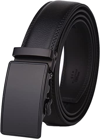 Men's Leather Ratchet Dress Belt with Automatic Buckle