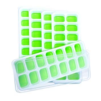 Ice Cube Trays 5 Packs,Large Easy-Release Stackable Silicone Rubber 70-Ice Trays Covered with Spill-Resistant Removable Lid,FDA Approved LFGB Certified and BPA Free,Flexible and Reusable