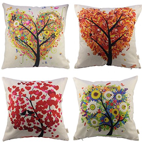 HOSL P71 4-Pack Cotton Linen Sofa Home Decor Design Throw Pillow Case Cushion Covers Square 17.5 Inch (Set of 4 Tree Series)