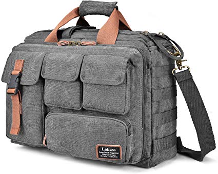 LOKASS 17.3 Inches Laptop Bag Canvas Messenger Bag Business Travel Shoulder Bag Large Capacity Computer Briefcase Multifuntional Outdoor Bag for Men/Women/College (Grey)