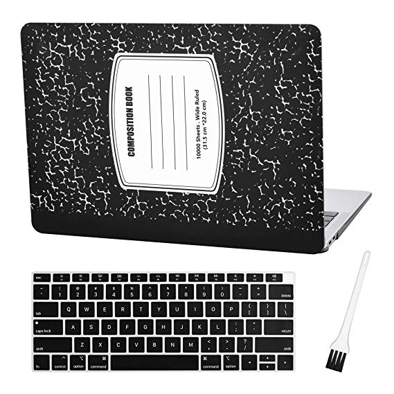 MacBook air 13 Laptop Case for New MacBook Air 13" Retina (2018, Touch ID) w/Keyboard Cover Plastic Hard Shell Cover Sleeve A1932 with Silicon Keyboard Cover and dust Brush (Notebook Pattern-Black)