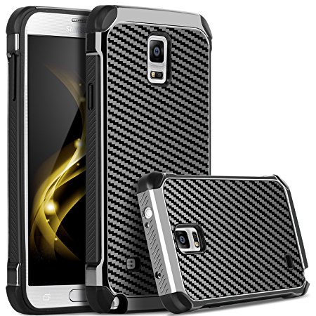 Galaxy Note 4 Case, Note 4 Case, BENTOBEN 2 In 1 Drop Protection Anti-scratch Hybrid Hard PC Cover Coated Carbon Fiber Texture Shockproof Protective Phone Cases for Samsung Galaxy Note 4, Black