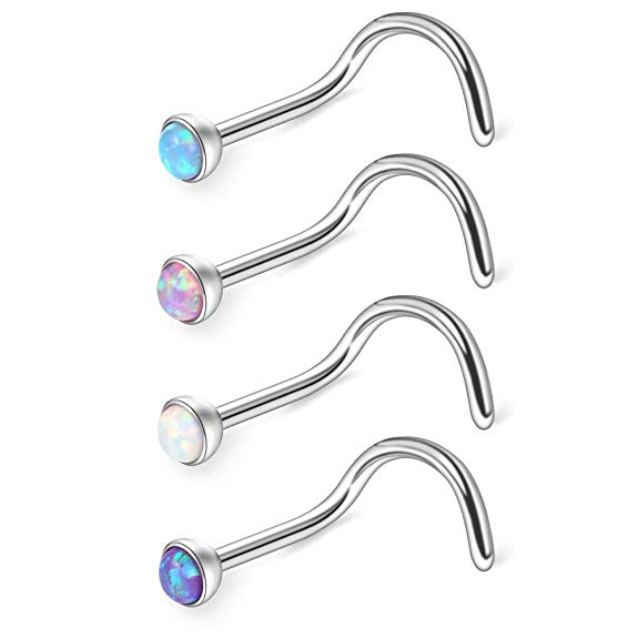 Ruifan 18G 1.5mm 2mm 2.5mm 3mm Jeweled Opal Nose Screw Studs Rings Pin Piercing Jewelry 4PCS