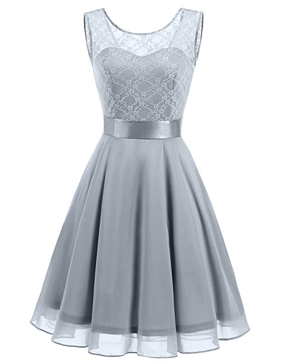 BeryLove Women's Short Floral Lace Bridesmaid Dress A-line Swing Party Dress