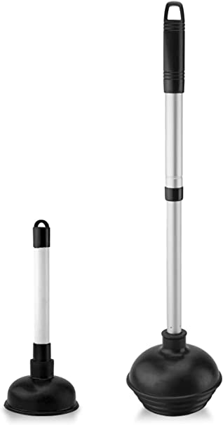 NEIKO 60169A Toilet Plunger | 2 Piece | Bonus Mini Sink and Drain Plunger | Compact | Patented All-Angle Design | Telescopic Aluminum Handle