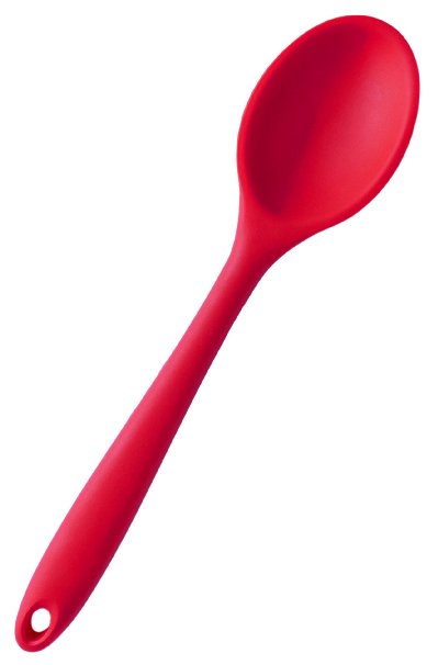 StarPack Premium Silicone Mixing Spoon with Hygienic Solid Coating - Bonus 101 Cooking Tips Cherry Red
