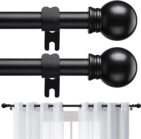 2 Pack Curtain Rods for Windows 48 to 62 Inch, 5/8 Inch Small Matte Black Curtain Rod For Bathroom, Living room, Kitchen (size：2.3-5.5 Feet)