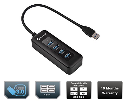 UtechSmart USB 3.0 4 Port Hub for Ultra Book, MacBook Air, Windows 8 Tablet PC, Backward Compatible with USB 2.0-Black