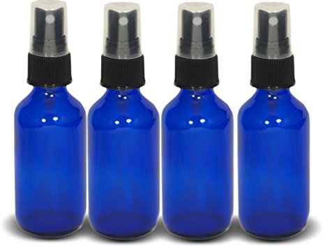 2oz Cobalt Atomizer Bottles (4 Pack) Fine Sprayer Atomizer Glass Essential Oil Bottle