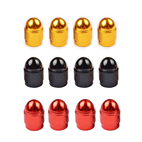 Tire Valve Cap - Pack of 12 Aluminum Automotive Valve Stem Cover, Well Sealed, for Car, Bicycle, Motorcycle, Truck, etc. (Style 1, Mix Colors)