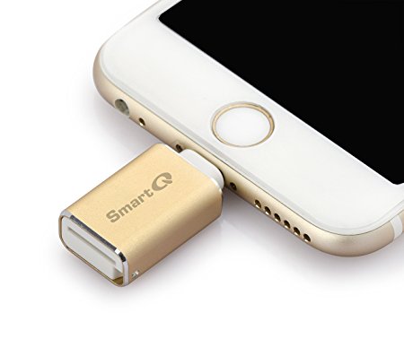 SmartQ C620 MFI Lightning MicroSD Card Reader Connector for Easy File Transfer, Backup Files, Save Storage Space on Your Device (Gold)