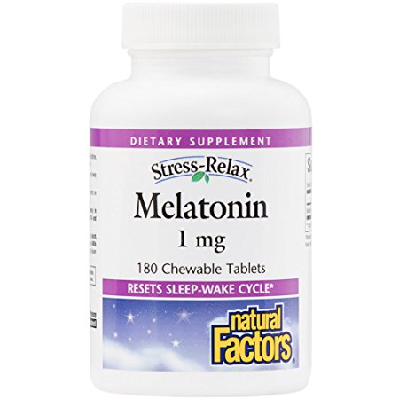 Natural Factors - Stress-Relax Melatonin 1mg, Promotes a More Restful & Natural Sleep, 180 Chewable Tablets