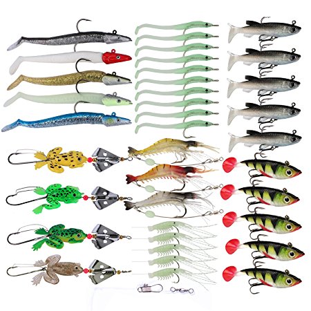 Goture Multiple Fishing Lures Set Including Soft and Hard Lures Spoons Spinners Lead Head Jigs Accessories Best for Bass Trout Walleye Pike Carp Salmon Fit Saltwater and Freshwater
