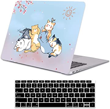 Lapac Compatible with MacBook Air 13 Inch Case Cute Cats Cartoon 2021 2020 2019 2018 A2179 A1932 A2337 M1, Cherry Floral Hard Shell Cover for New Mac Air 13" Retina with Keyboard Cover, Pink Flower